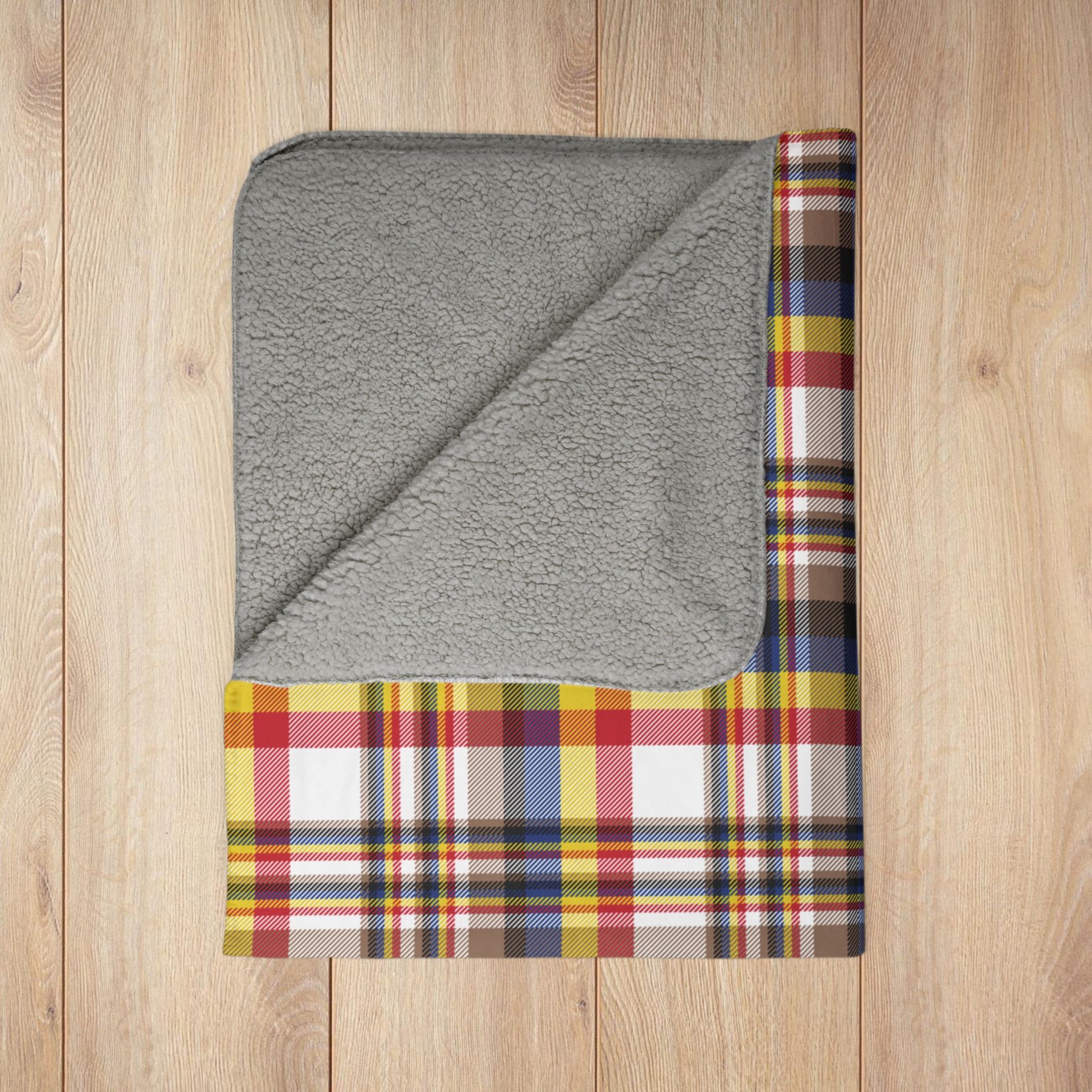 White, Red & Blue Brooklyn NY Plaid Fleece Sherpa Blanket