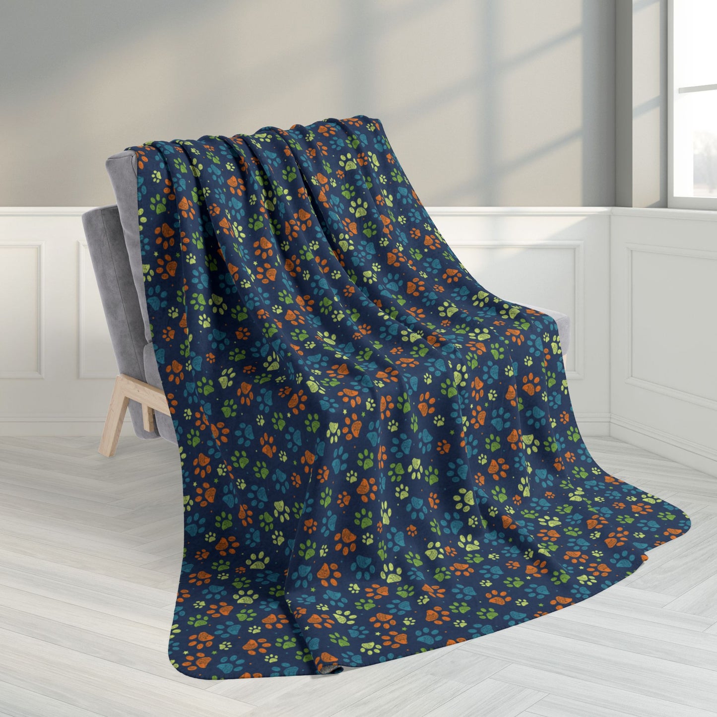 60" × 80" Orange & Light Green Ohio Paw Prints Blue Fleece Sherpa Blanket