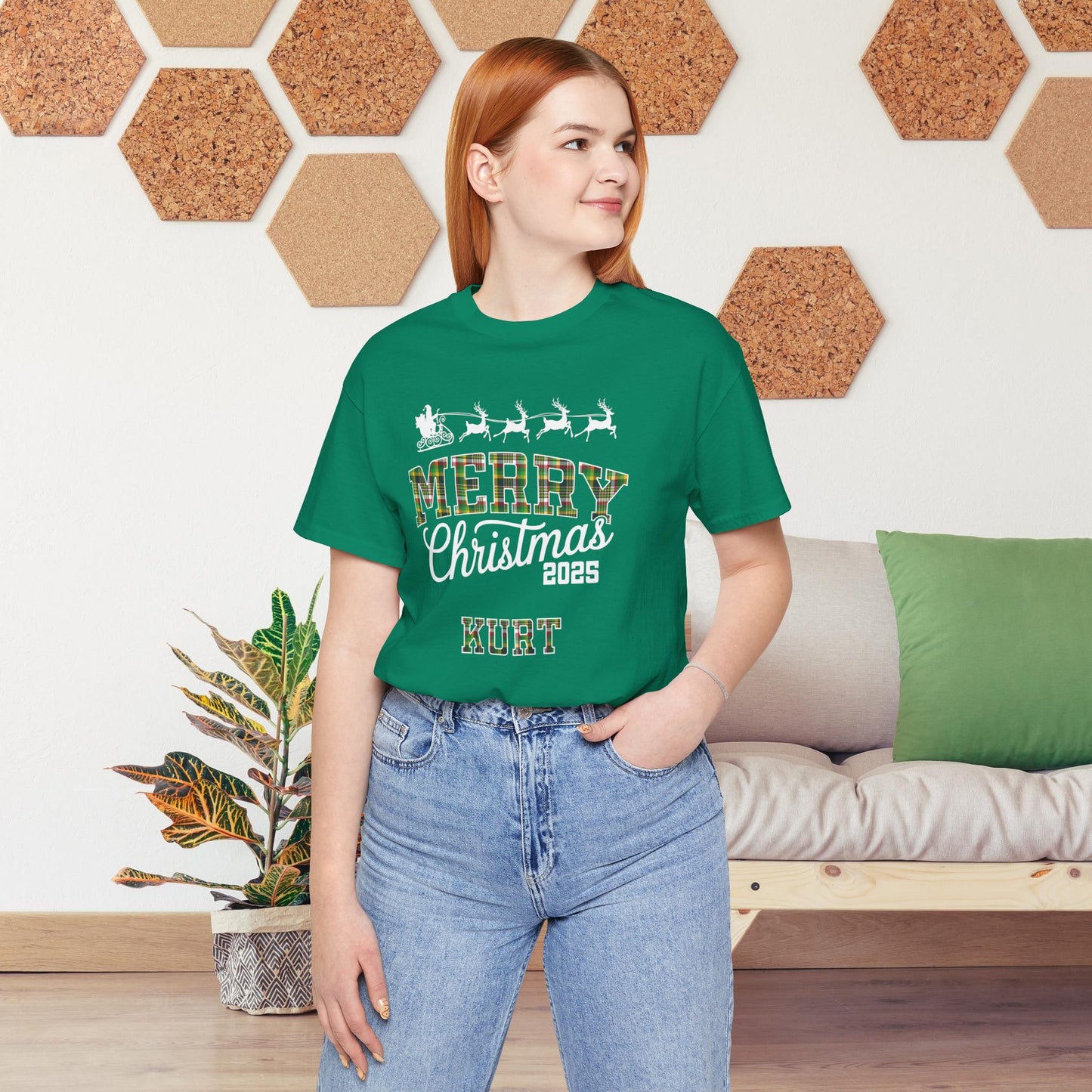 Custom Christmas Green and Gold Green Bay WI Plaid Tee or Pajama Top