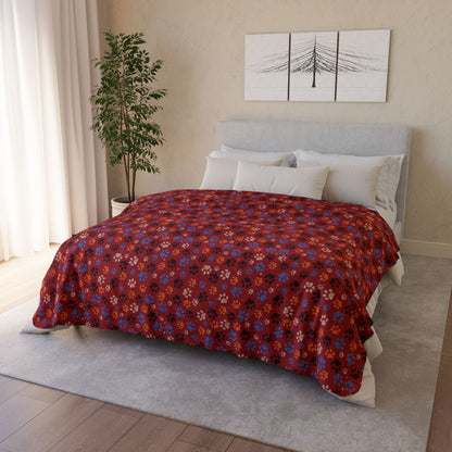 Blue & Orange Ohio Paw Prints Red Fleece Sherpa Blanket