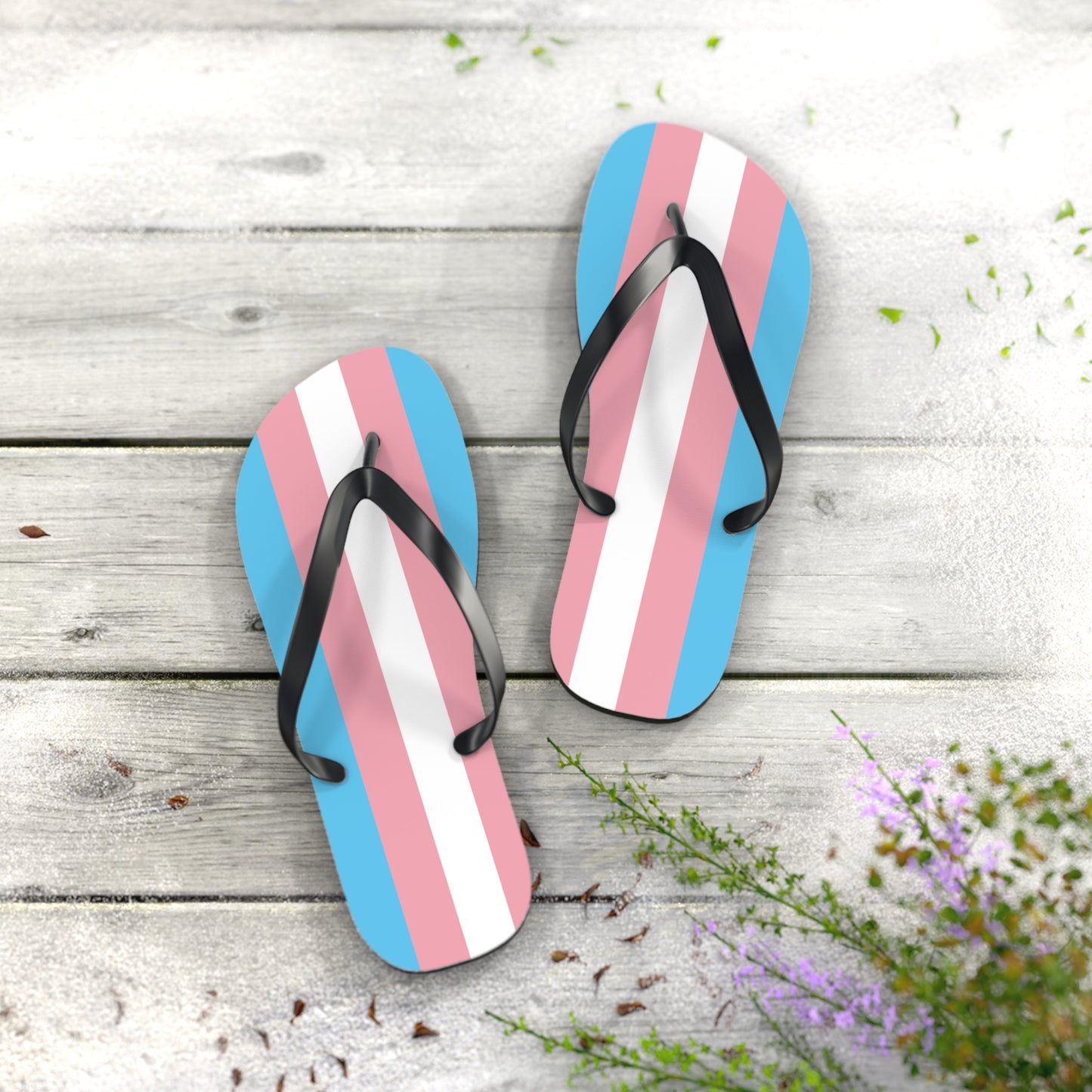 L Black sole Transgender Pride Flip Flops