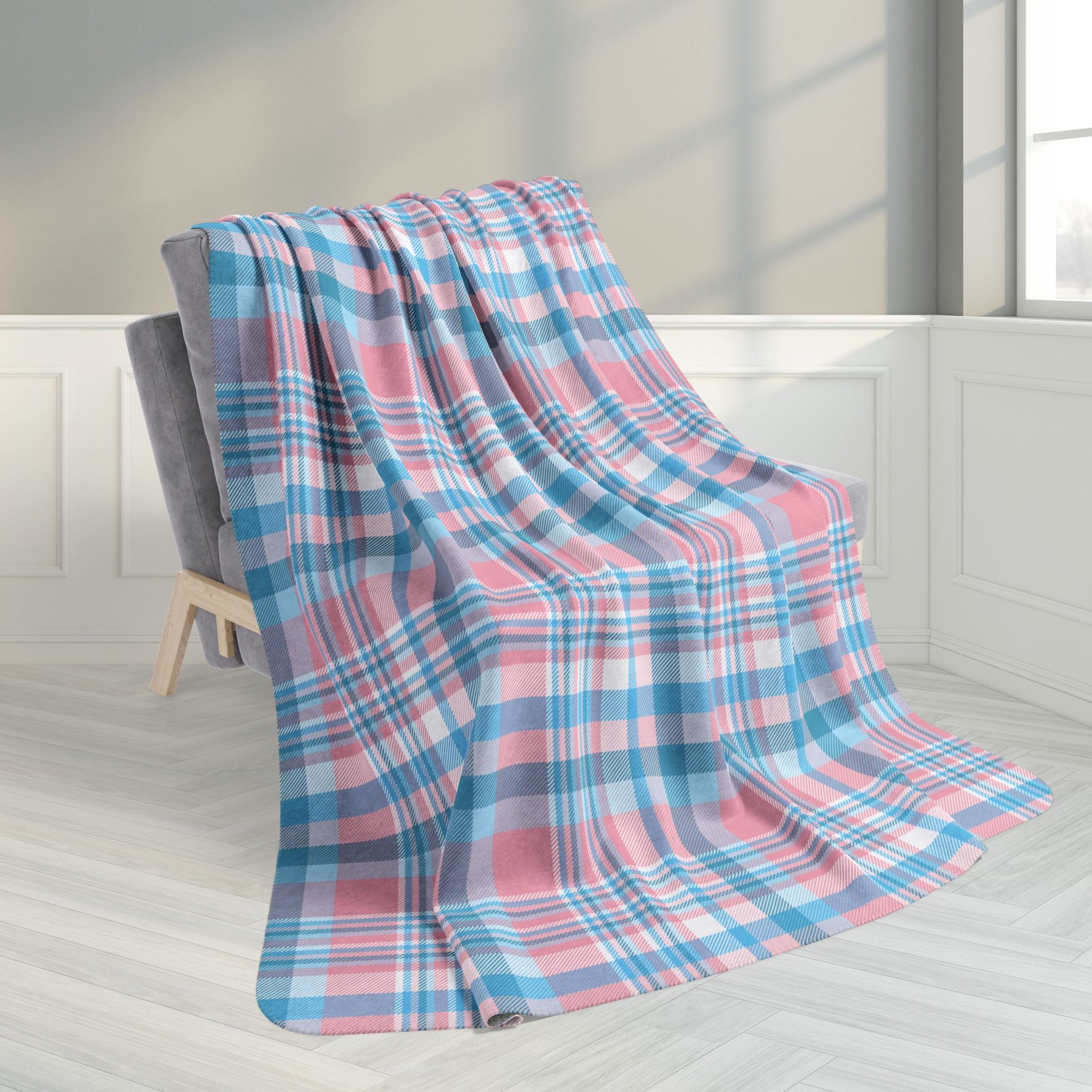 60" × 80" Transgender Pride Plaid Fleece Sherpa Blanket