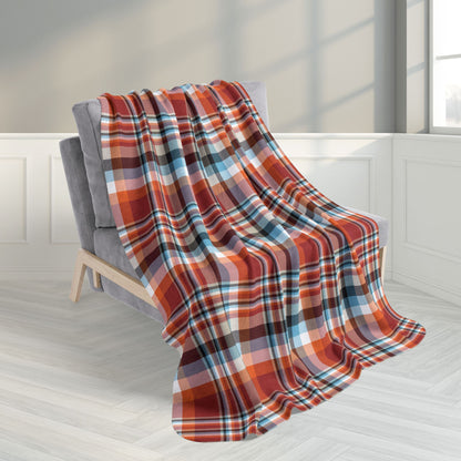 50" × 60" Red, Orange & Blue Sandusky OH Plaid Fleece Sherpa Blanket