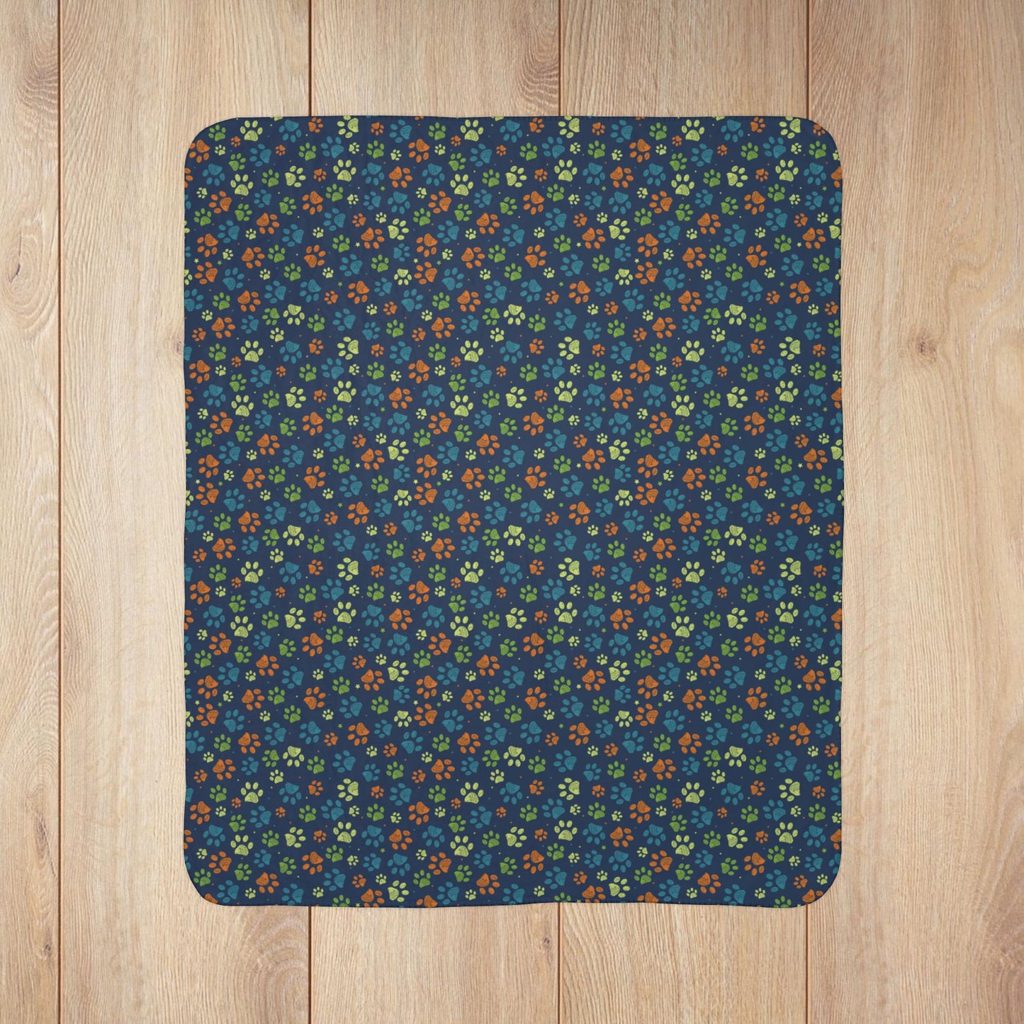 Orange & Light Green Ohio Paw Prints Blue Fleece Sherpa Blanket