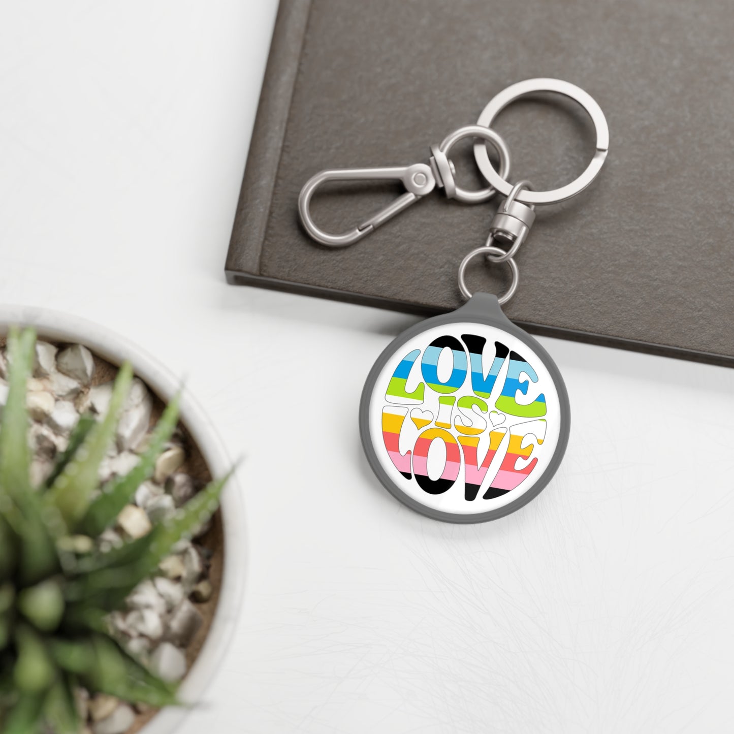 One size Grey Queer Pride Love is Love Keychain