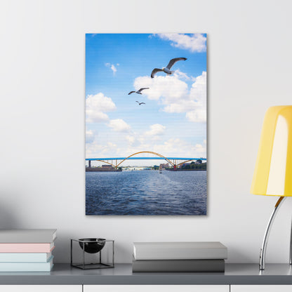 Pont Hoan de Milwaukee Wisconsin avec 3 mouettes, photographie sur toile, art mural