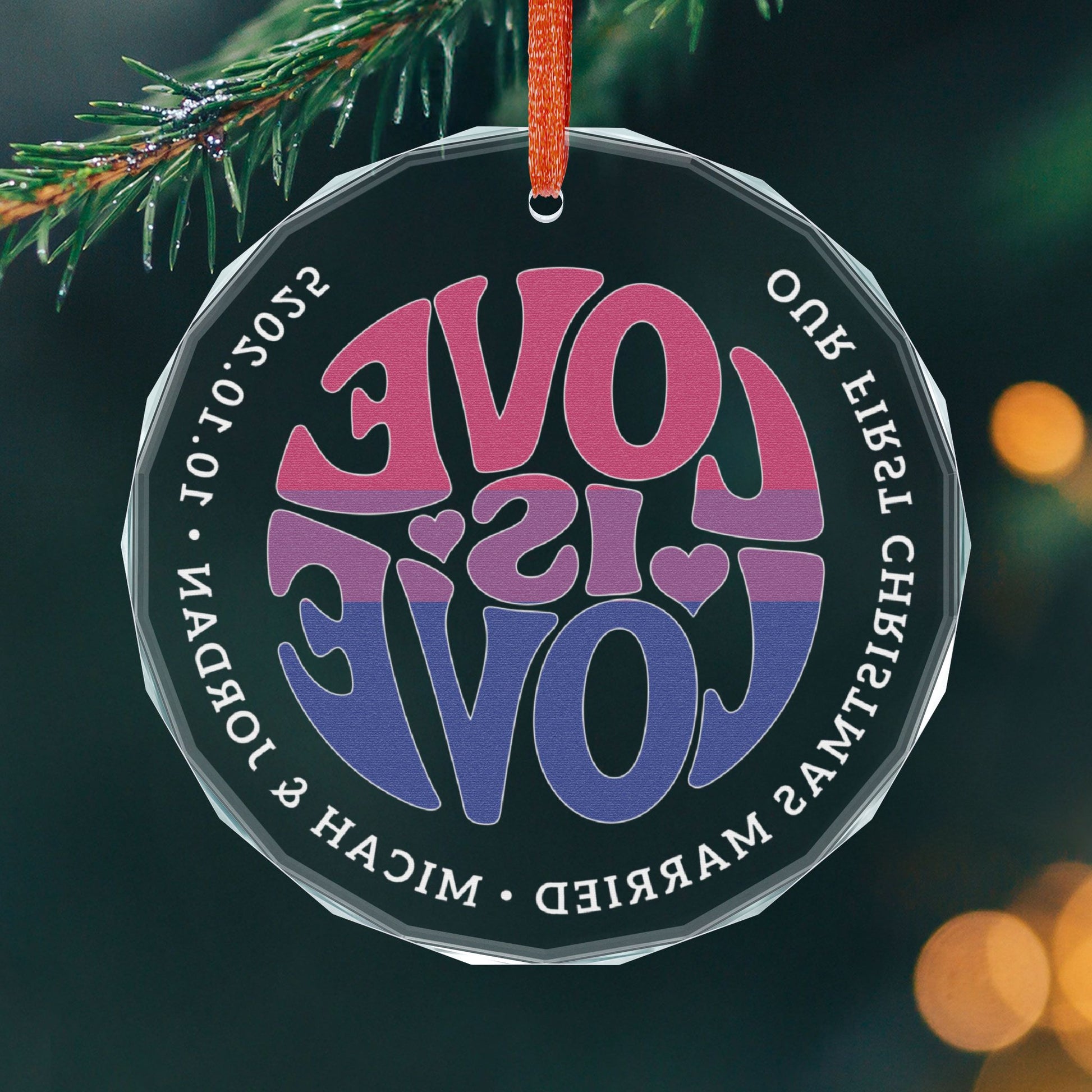 Custom Crystal Love is Love Bisexual Pride 3" Circle Ornament