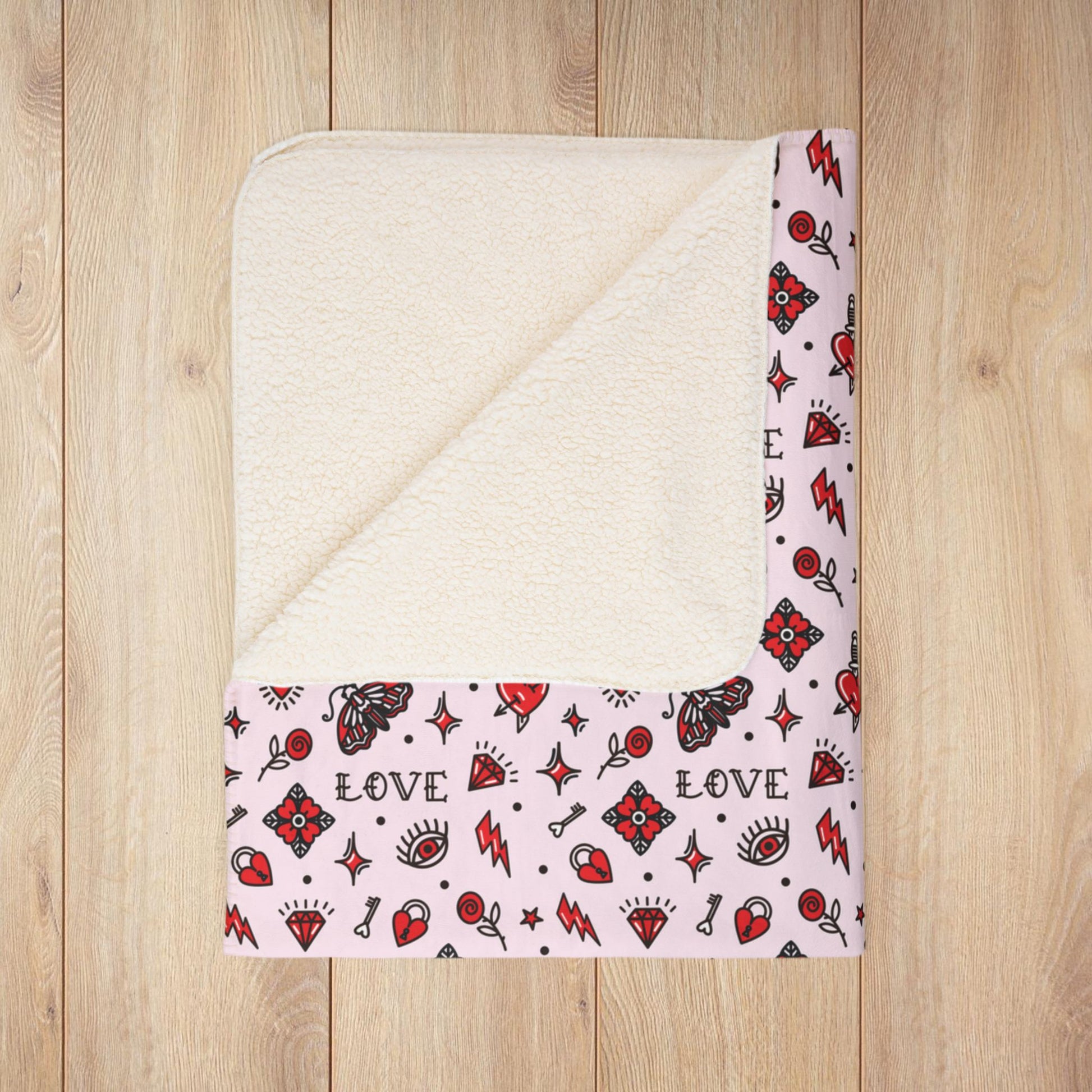 Tattoo Love Valentine’s Day Pink Fleece Sherpa Blanket
