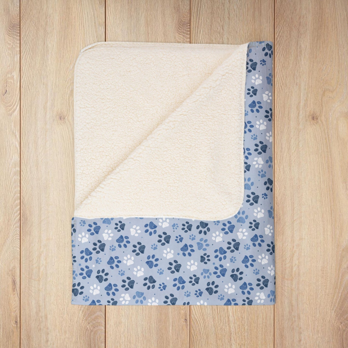 Light Blue Paw Prints Fleece Sherpa Blanket