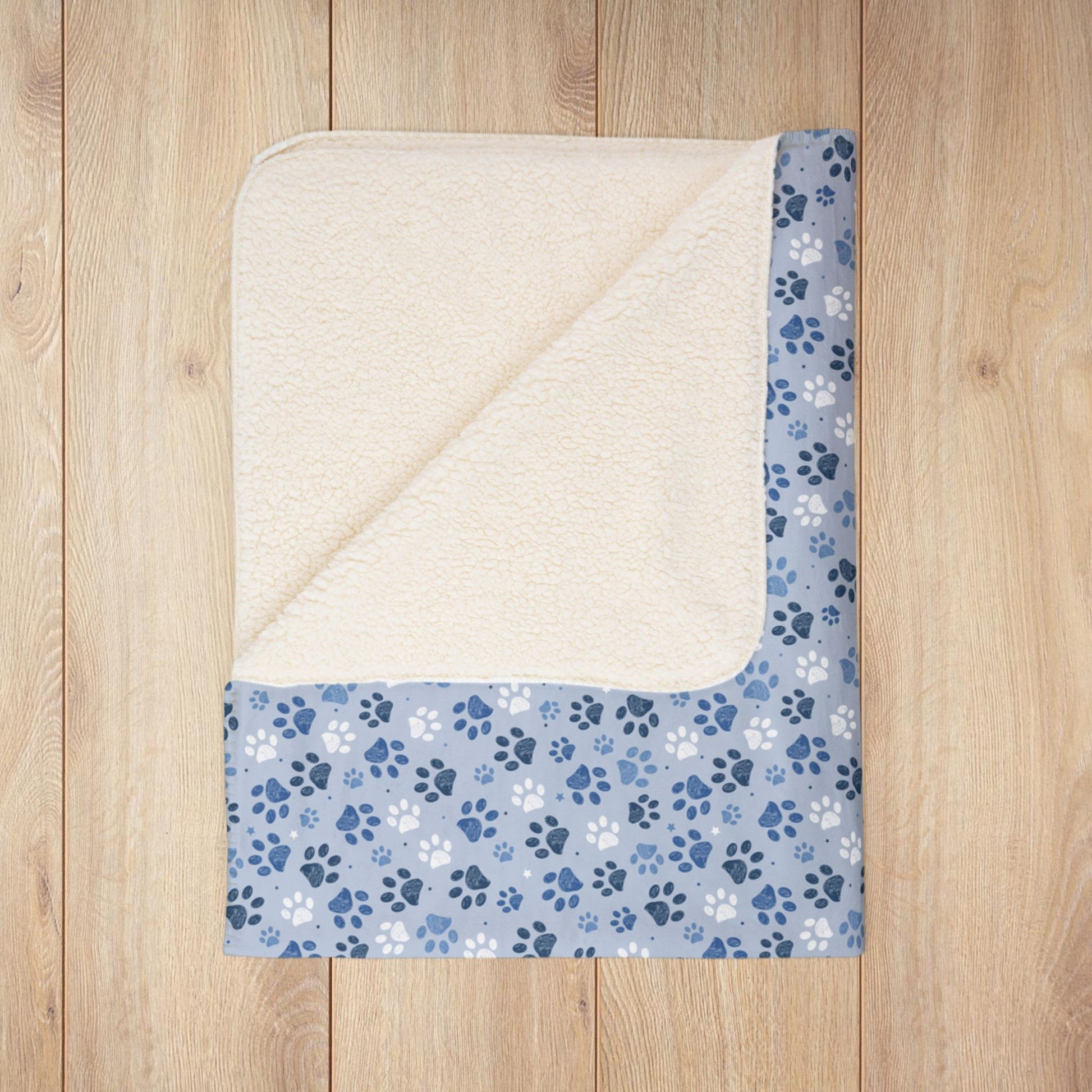 Light Blue Paw Prints Fleece Sherpa Blanket