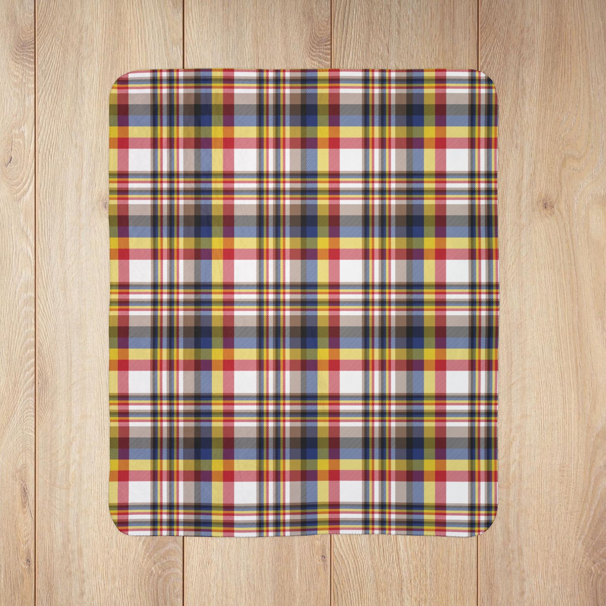 White, Red & Blue Brooklyn NY Plaid Fleece Sherpa Blanket