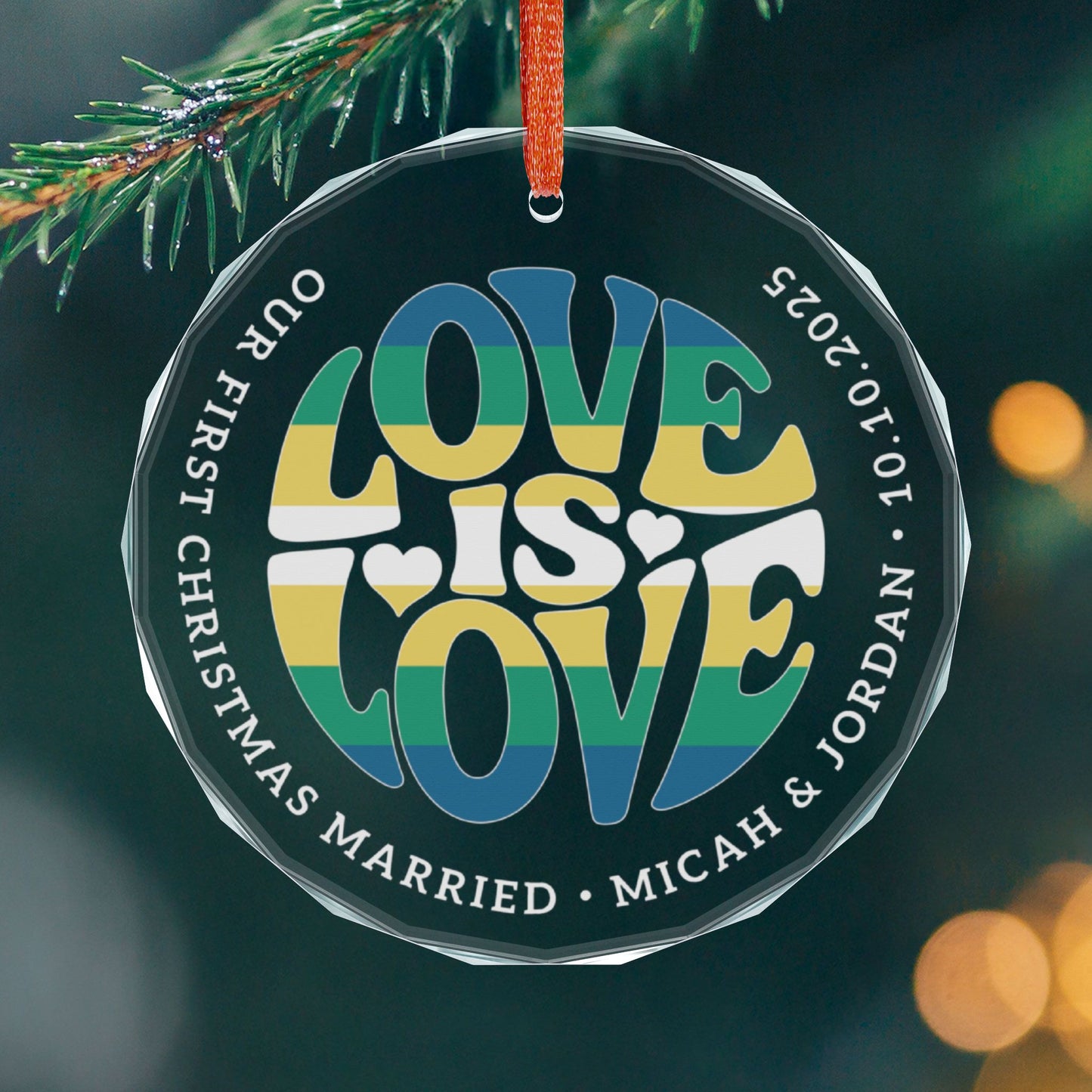 Round One size Custom Crystal Love is Love Non-Binary Boy Pride 3" Circle Ornament