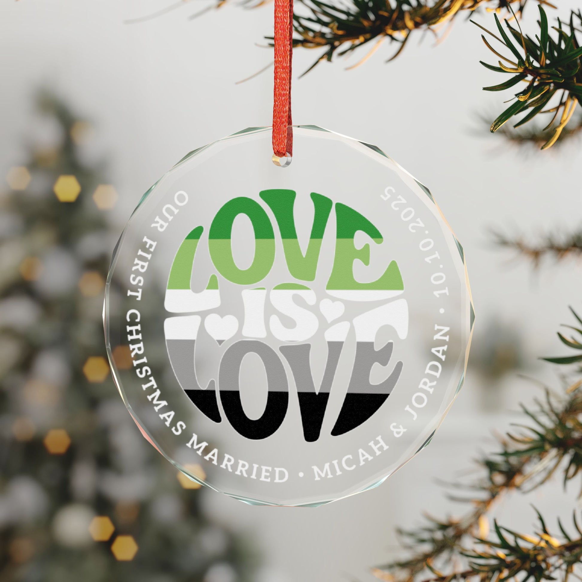 Custom Crystal Love is Love Aromantic Pride 3" Circle Ornament