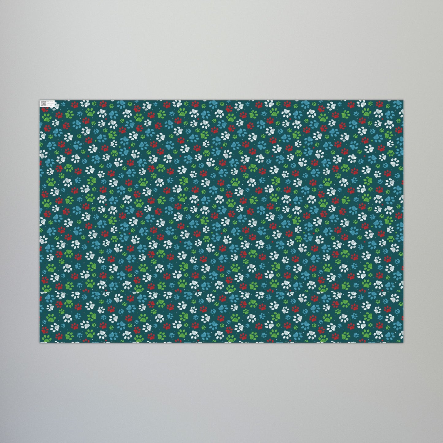 29'' x 20" Matte Christmas Green, Red, Blue & White Paw Print Gift Wrapping Paper Roll