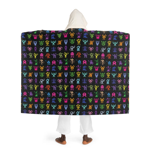 Halloween Multicolored Monsters Hooded Sherpa Fleece Blanket
