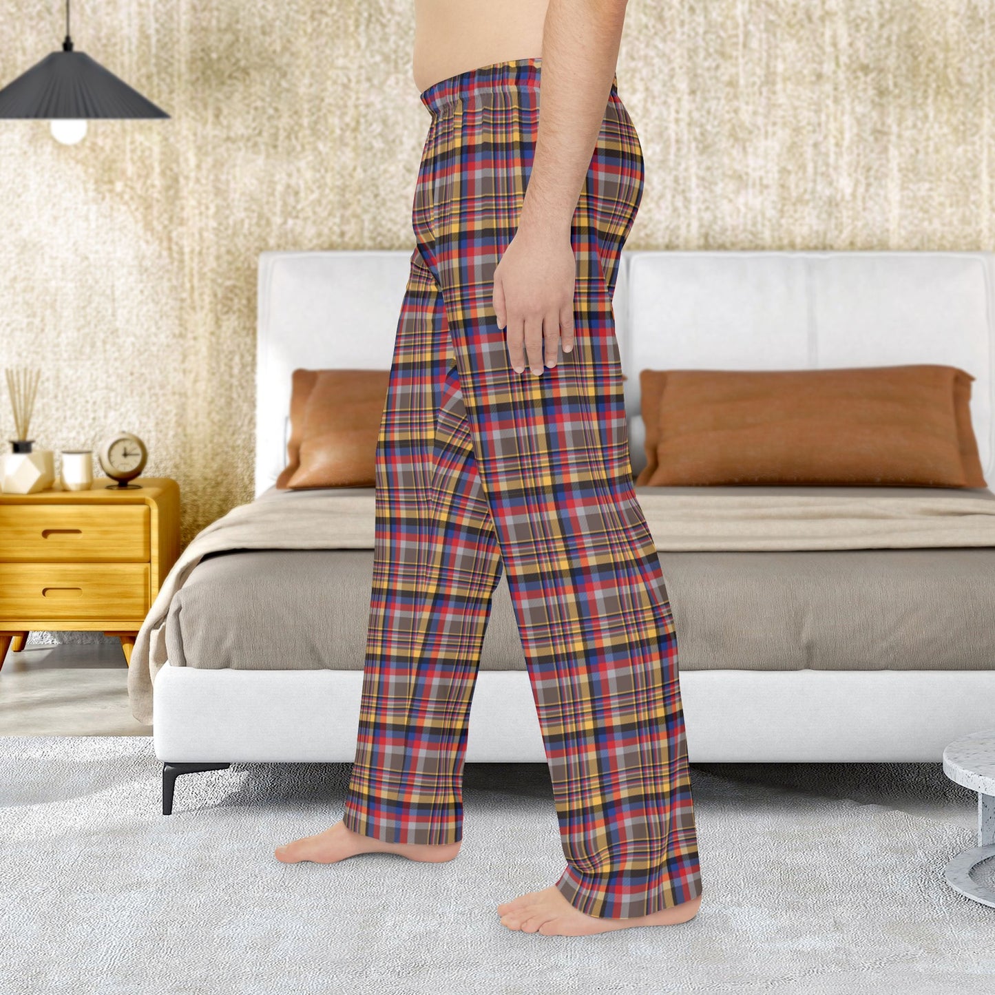 Men’s Brown, Silver, Red & Blue Santa Claus IN Plaid Pajama Pants