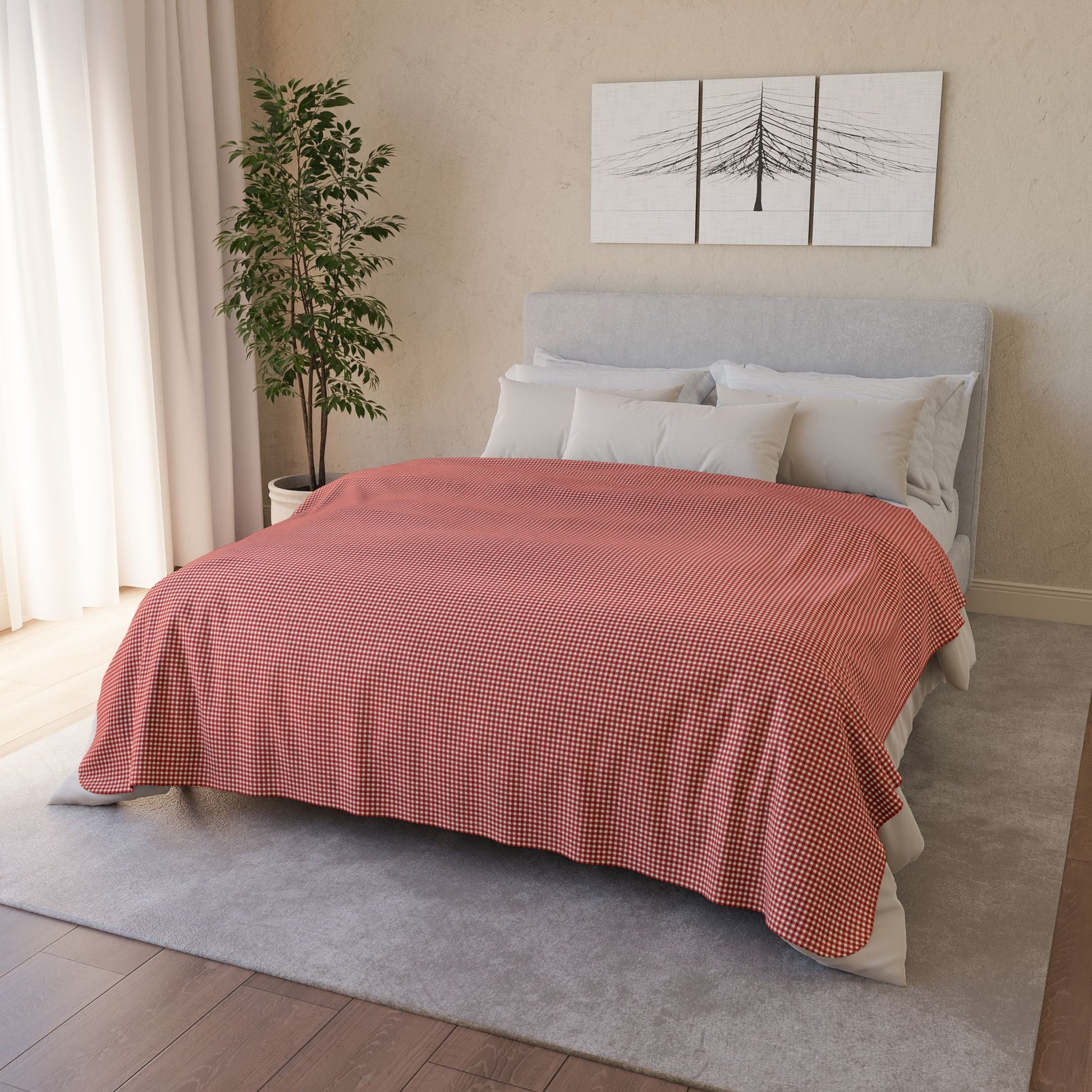 Red & Cream Gingham Fleece Sherpa Blanket