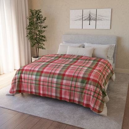 Christmas Pink & Red Plaid Fleece Sherpa Blanket