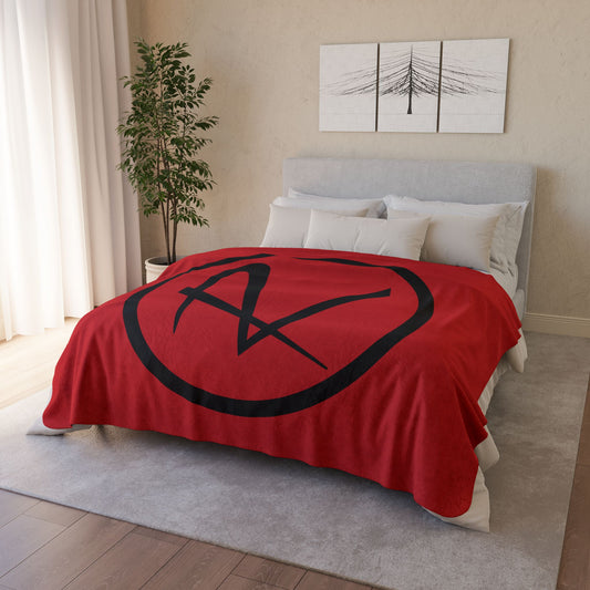 60" × 80" Beige Rambler Black Logo Red Fleece Sherpa Blanket