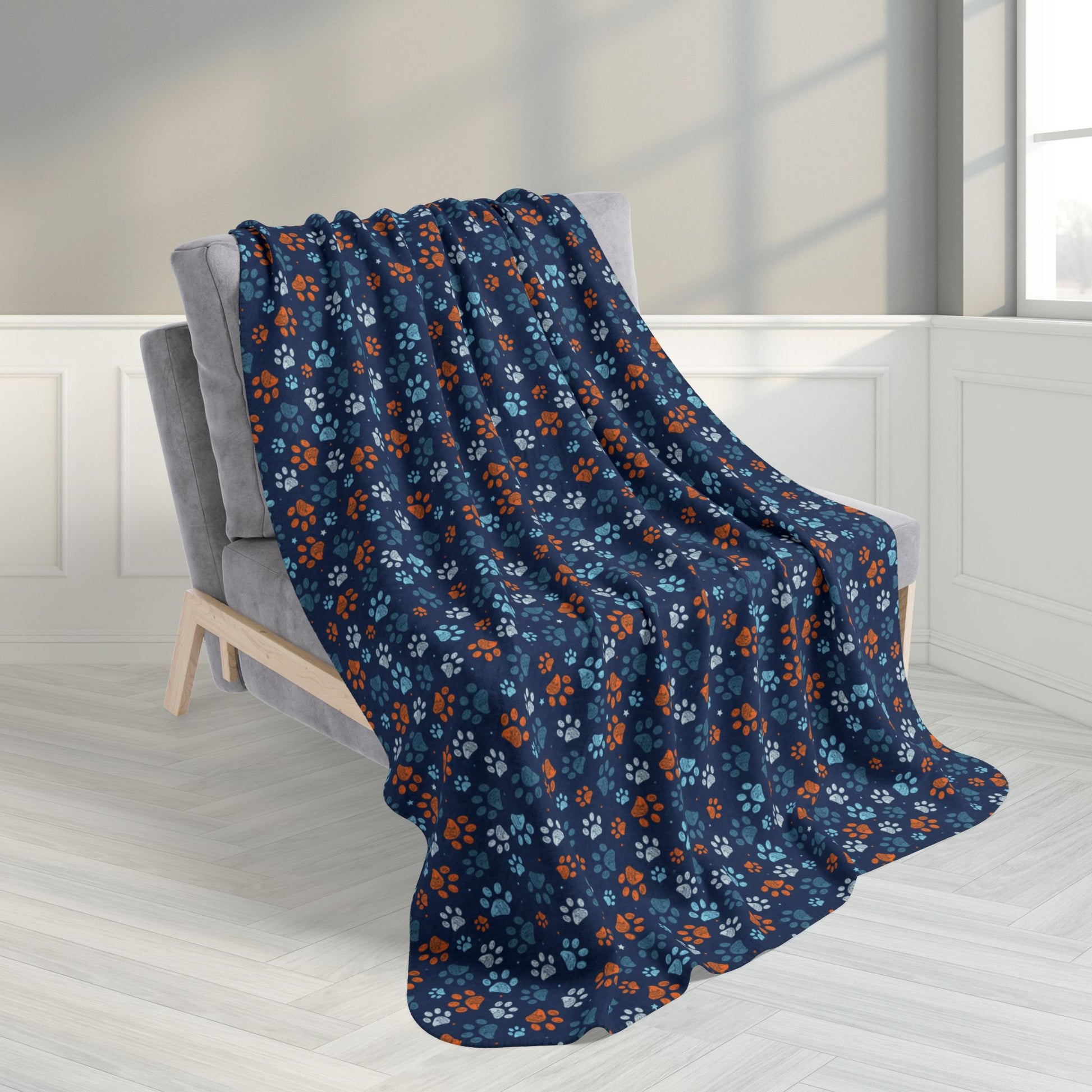 50" × 60" Light Blue & Orange Sandusky OH Paw Prints Blue Fleece Sherpa Blanket