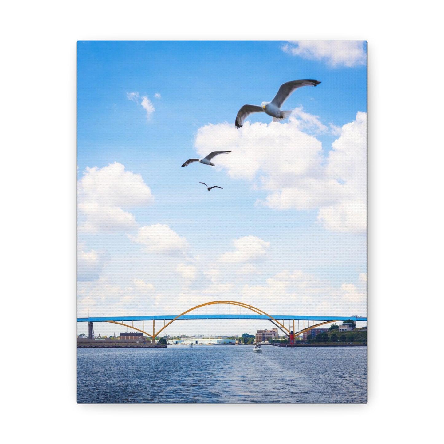 Milwaukee Wisconsin’s Hoan Bridge with 3 Seagulls, Photography Canvas Wrap Wall Art