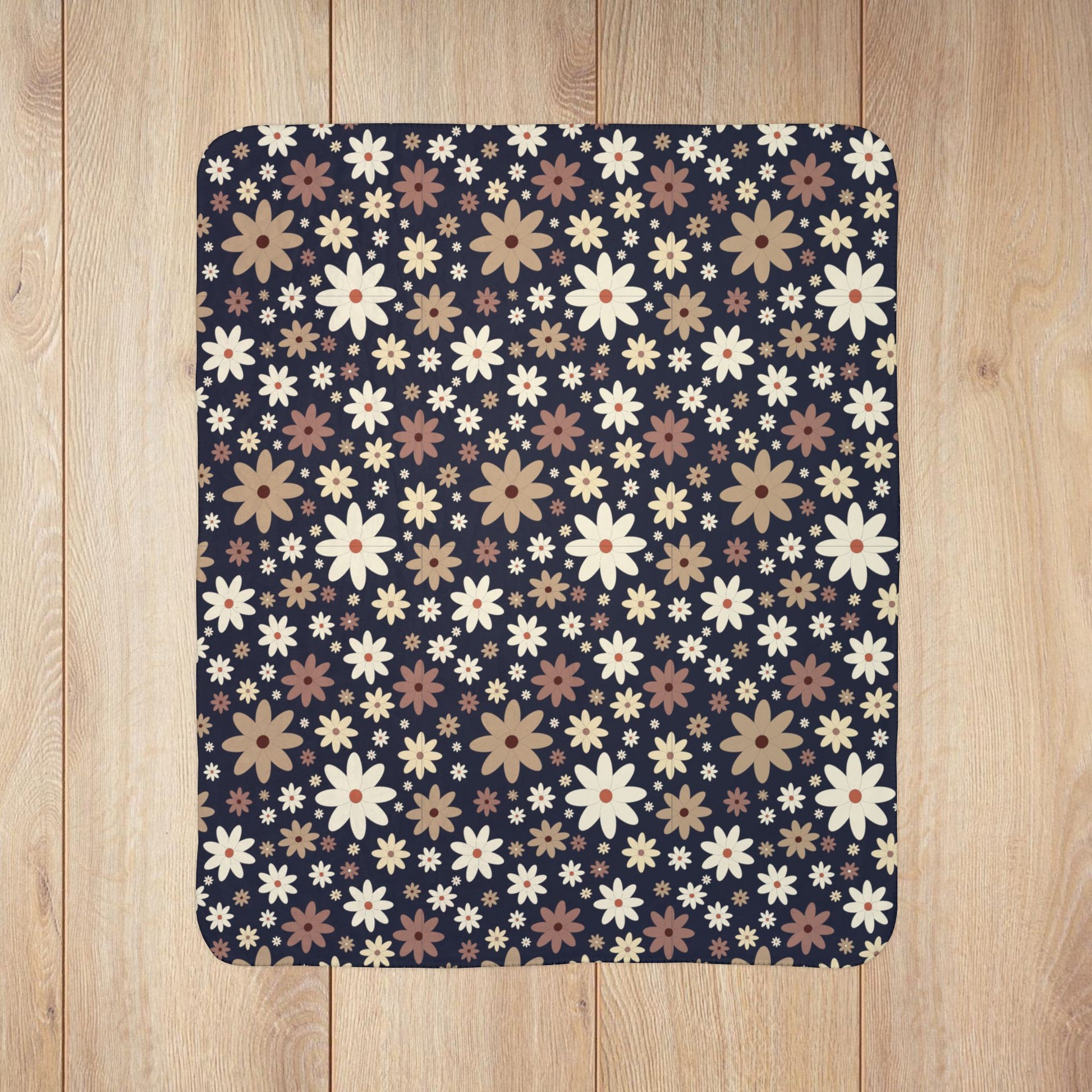 Daisies Fleece Sherpa Navy Blue Blanket