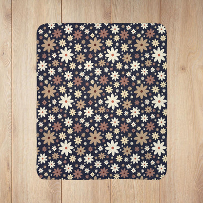Daisies Fleece Sherpa Navy Blue Blanket