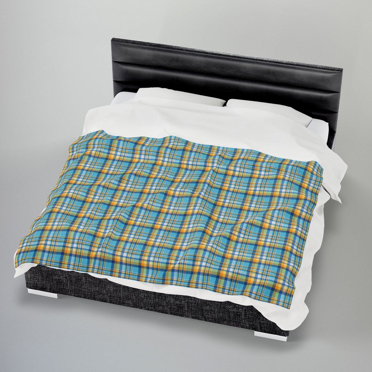 Teal, Blue & Gold Ohio Plaid Velveteen Plush Blanket