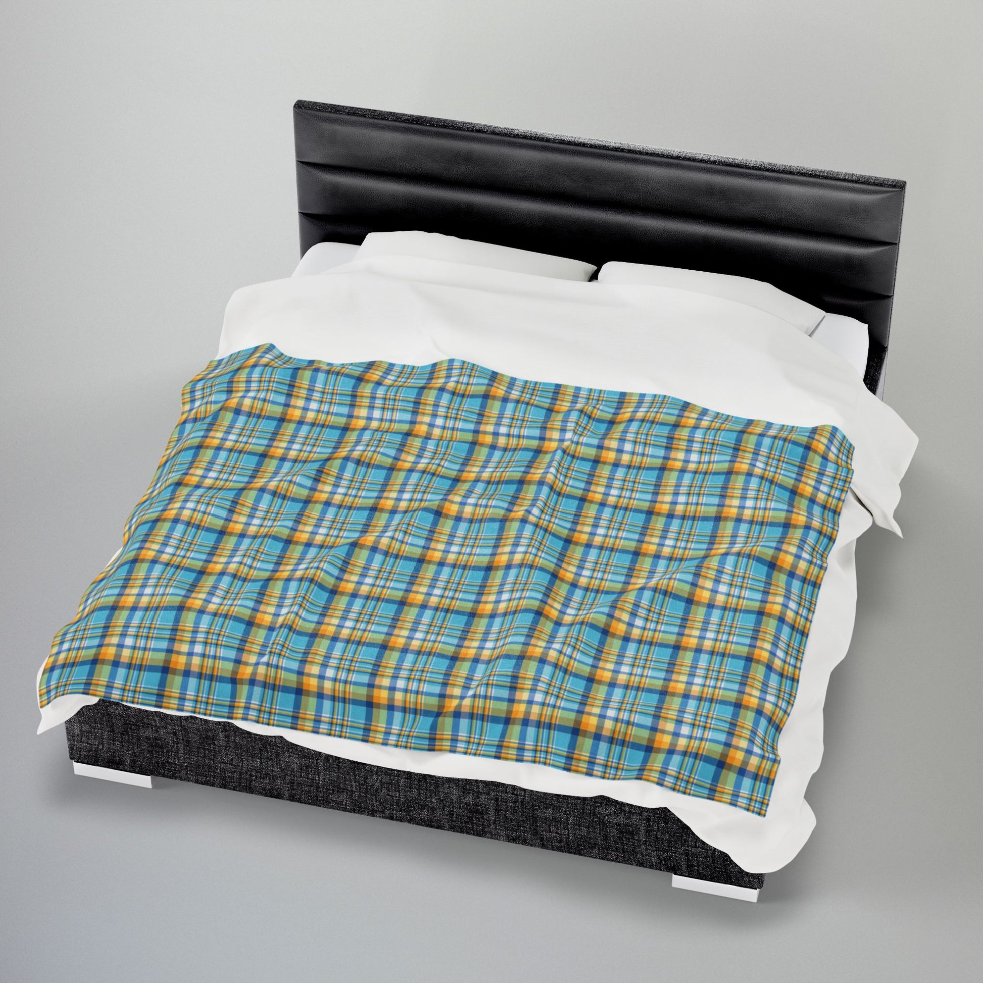 Teal, Blue & Gold Ohio Plaid Velveteen Plush Blanket