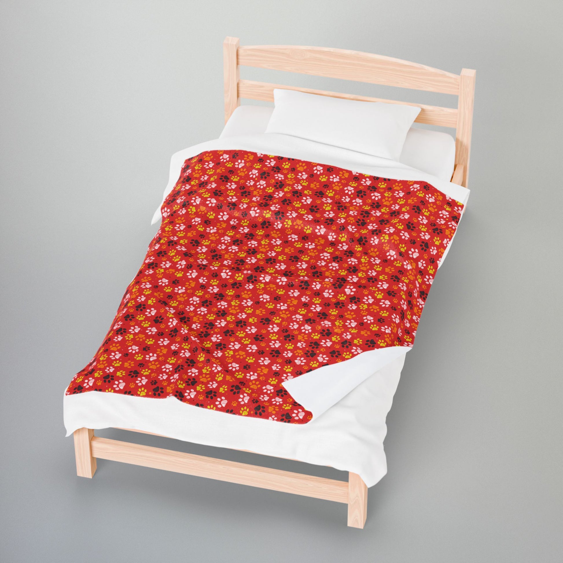 Yellow & White Ohio Paw Prints Red Velveteen Plush Blanket