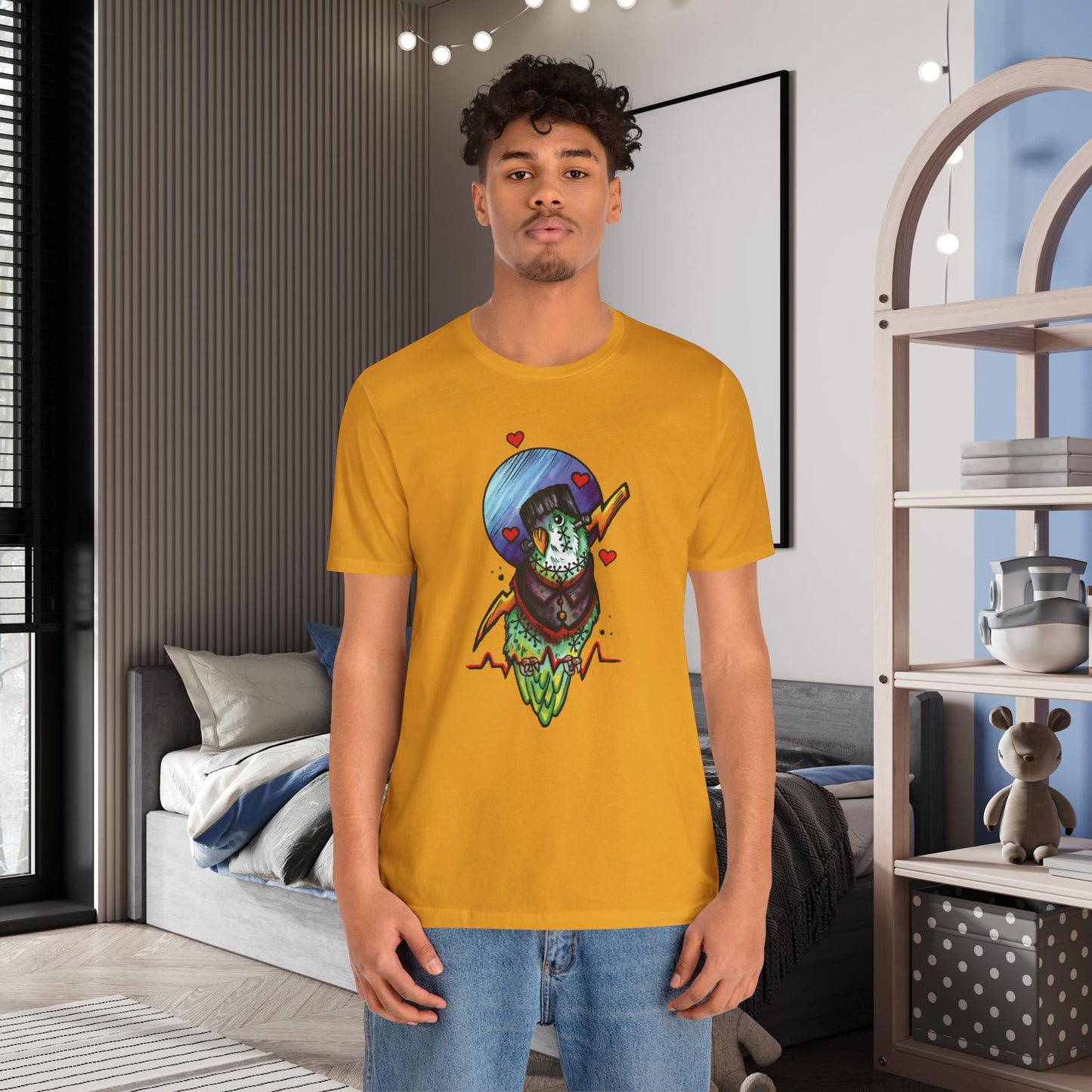 Frankenstein Lovebird, Hand-Drawn & Hand-Colored Tee