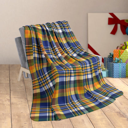 60" × 80" Christmas Blue, Green & Yellow Los Angeles CA Plaid Fleece Sherpa Blanket