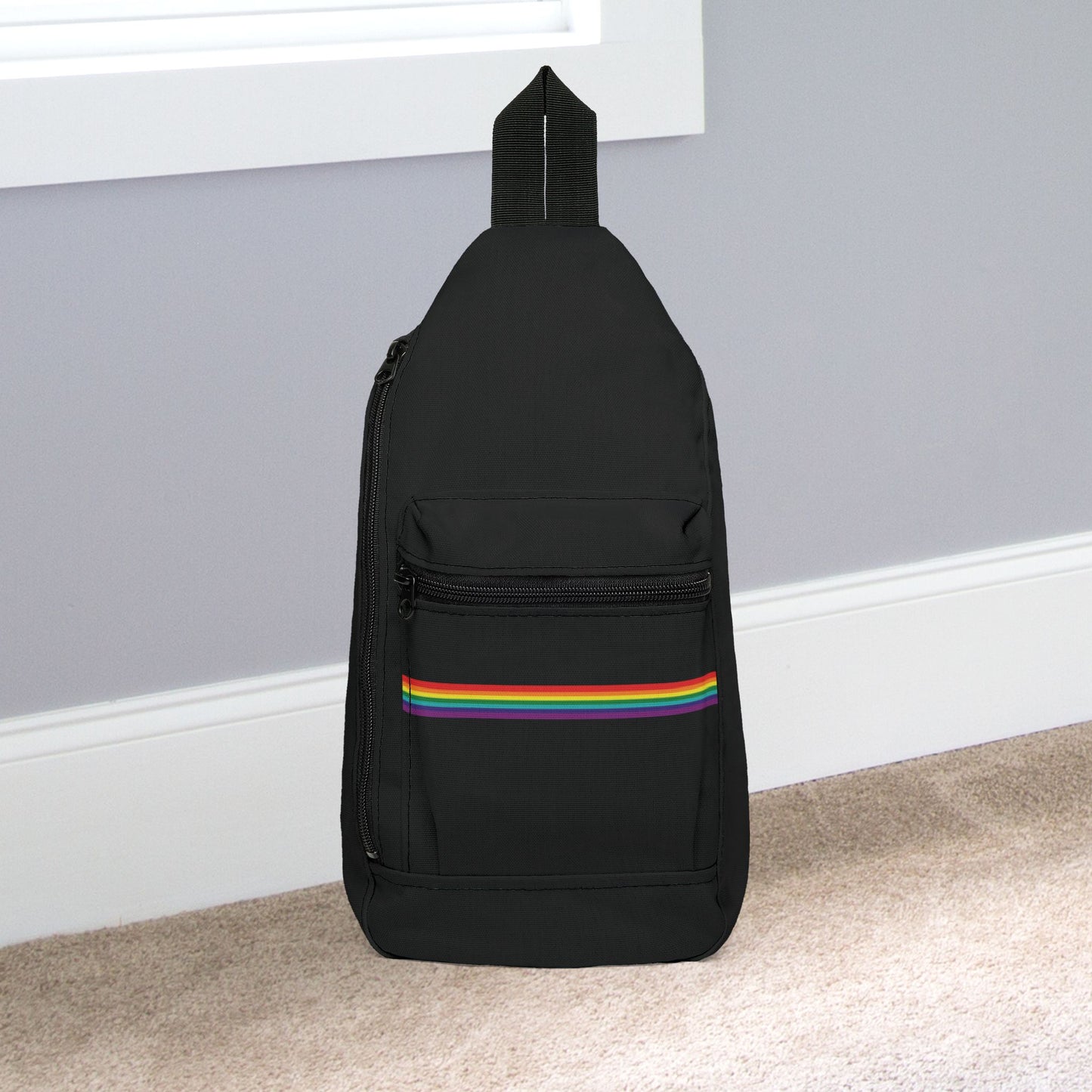14.5" × 9'' Rainbow 7-Stripe Pride Black Minimalist Cross Body Sling Bag