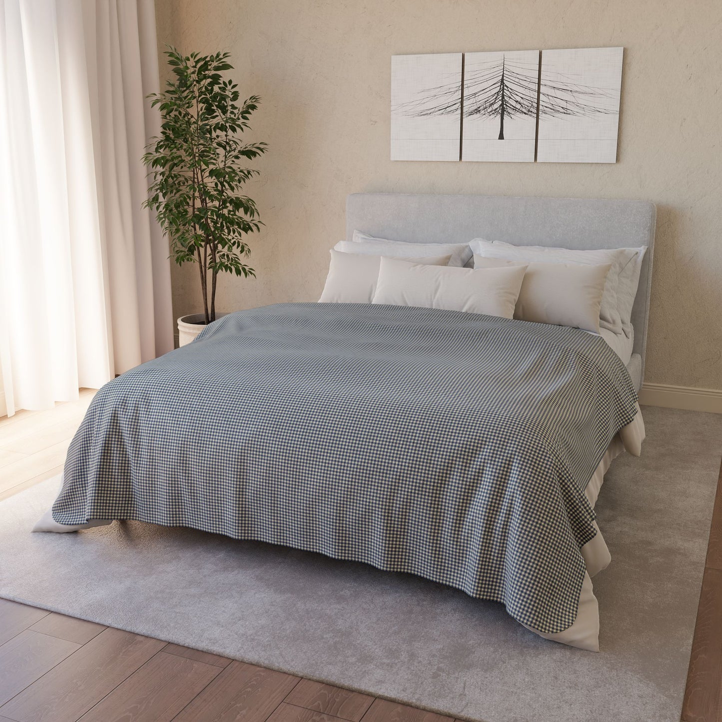 Blueberry & Cream Gingham Fleece Sherpa Blanket
