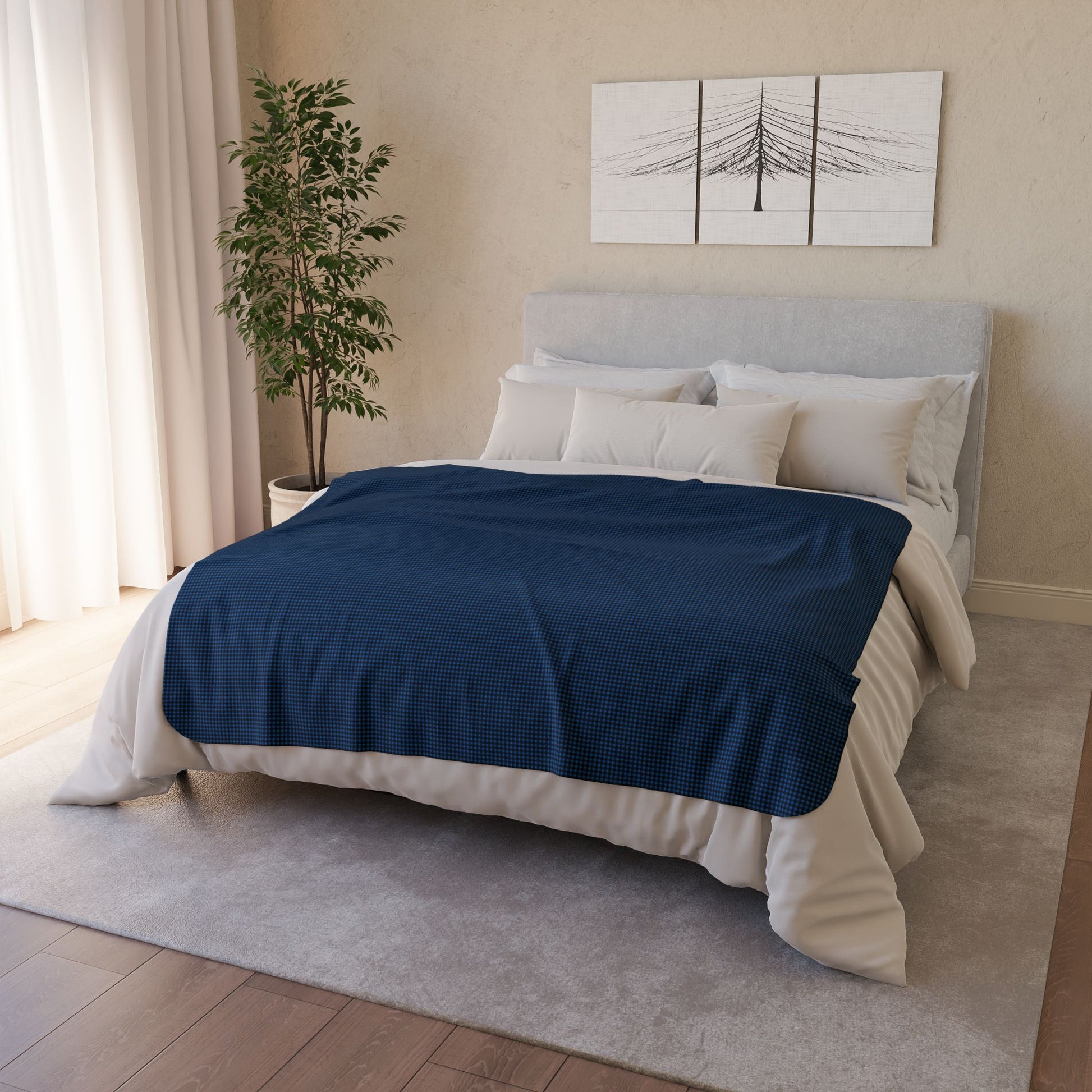 50" × 60" Grey Royal Blue Buffalo Plaid Gingham Fleece Sherpa Blanket