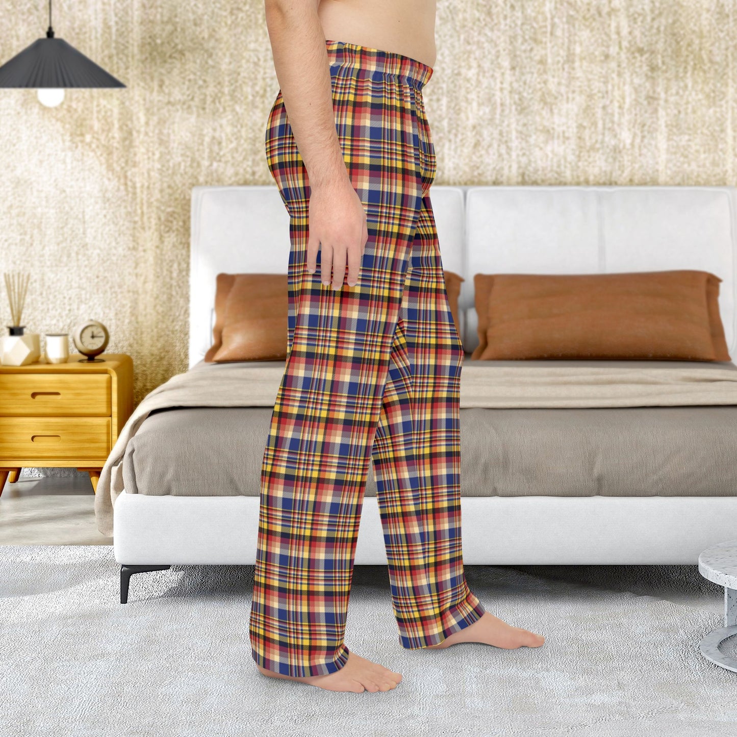 Men’s Blue, Cream & Yellow Tampa FL Plaid Pajama Pants