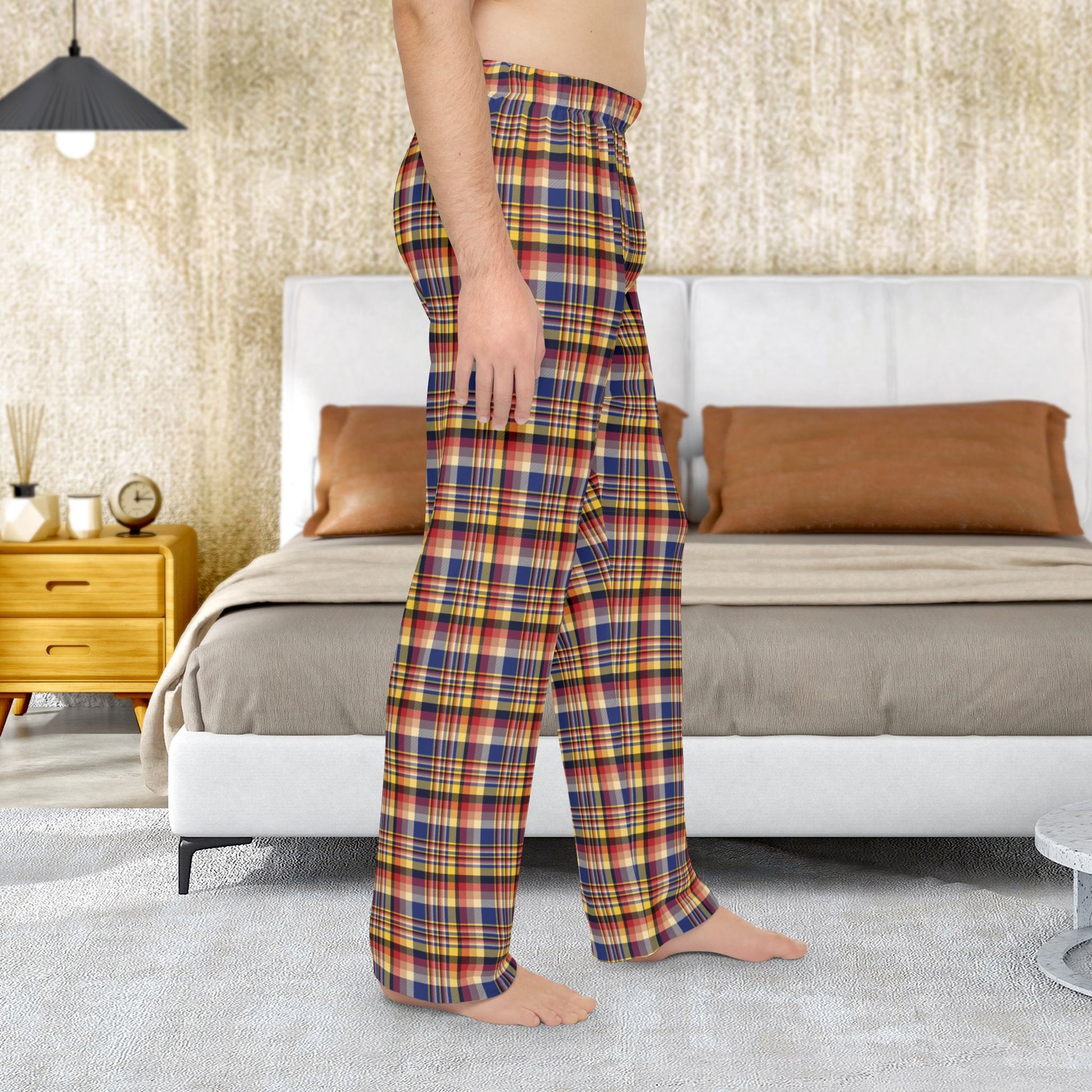 Men’s Blue, Cream & Yellow Tampa FL Plaid Pajama Pants