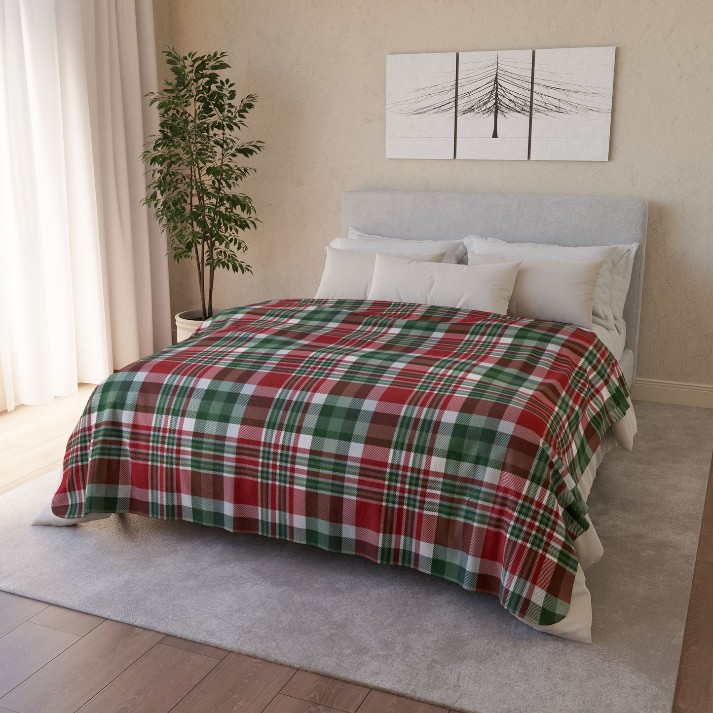 Christmas Red & Green Plaid Fleece Sherpa Blanket