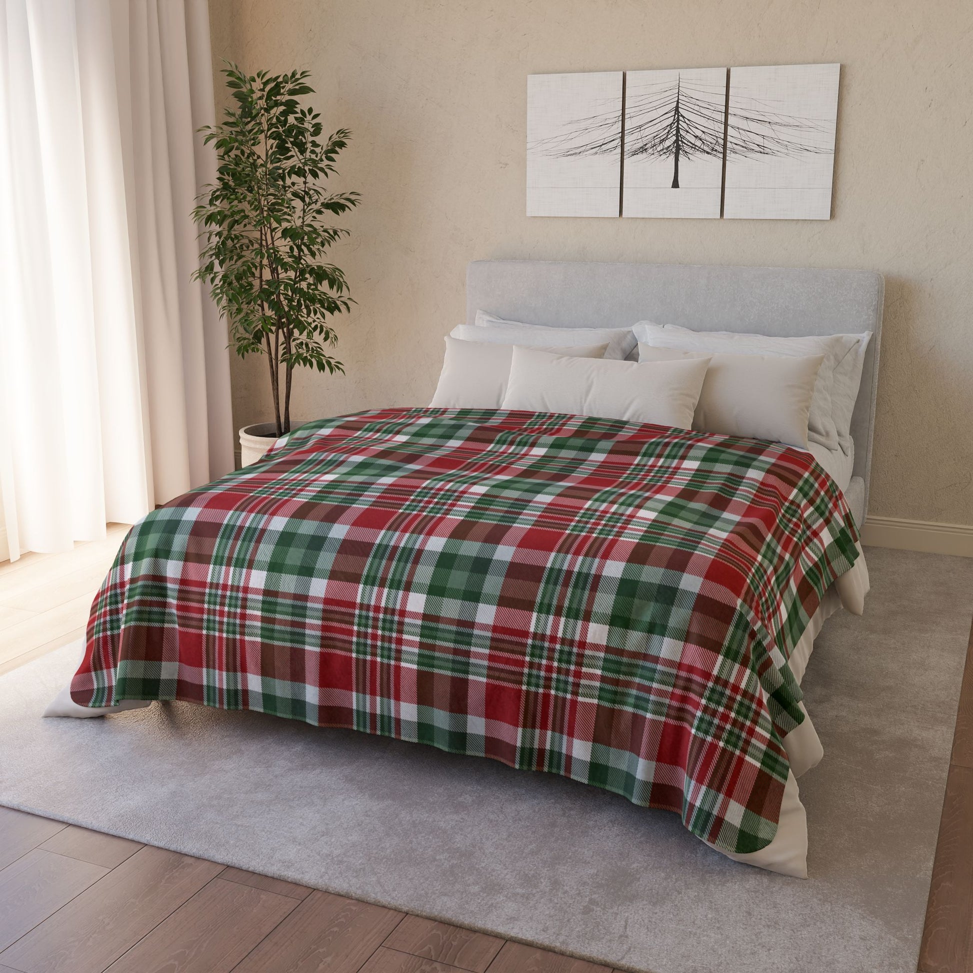 Christmas Red & Green Plaid Fleece Sherpa Blanket
