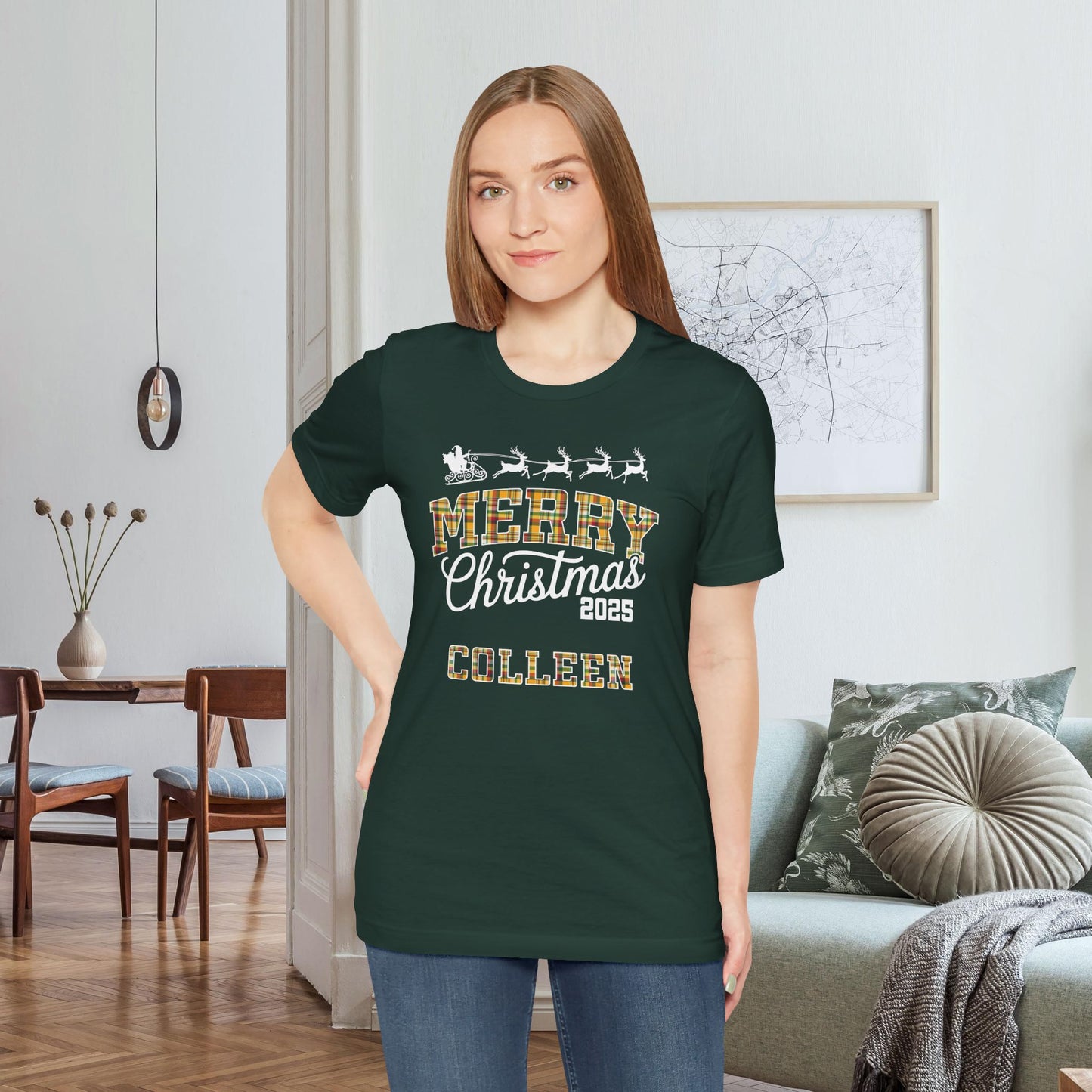 Forest Custom Christmas Green & Gold Green Bay WI Plaid Pajama Tee Top