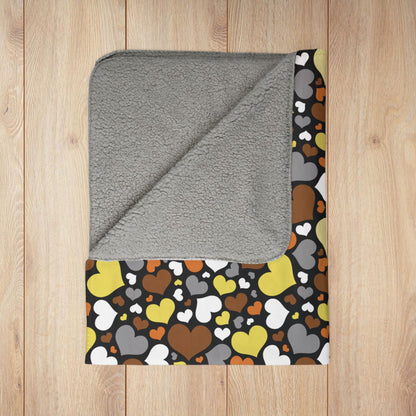 Bear Pride Valentine’s Day Hearts Black Fleece Sherpa Blanket