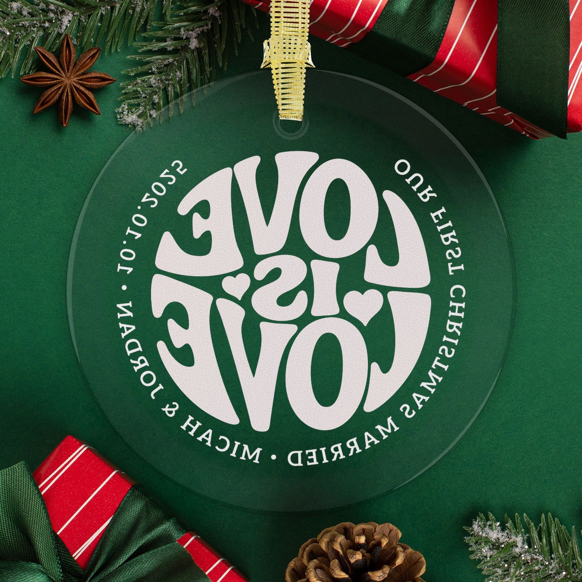 Custom Glass Red Love is Love 3.5" Circle Ornaments