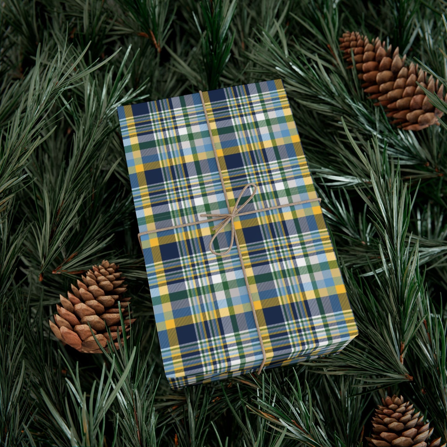 Christmas Blue & Yellow Milwaukee WI Plaid Gift Wrapping Paper Roll