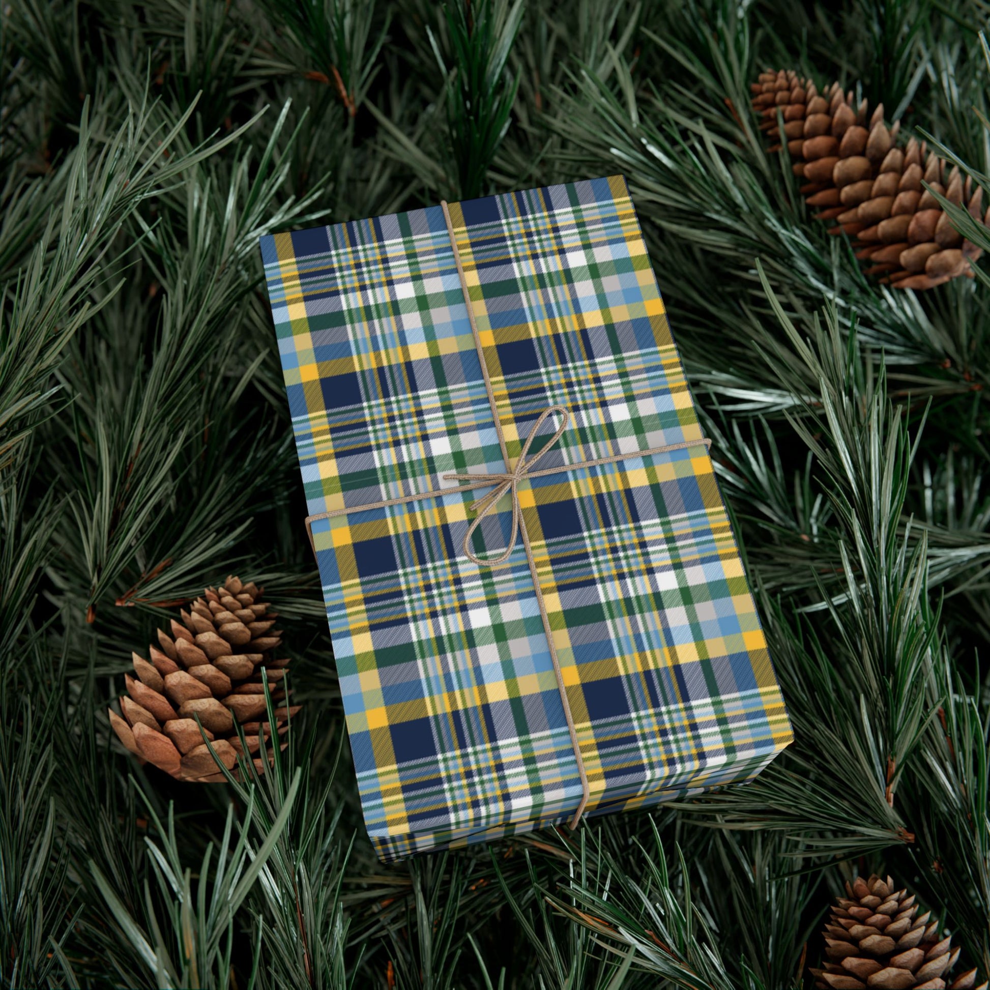 Christmas Blue & Yellow Milwaukee WI Plaid Gift Wrapping Paper Roll