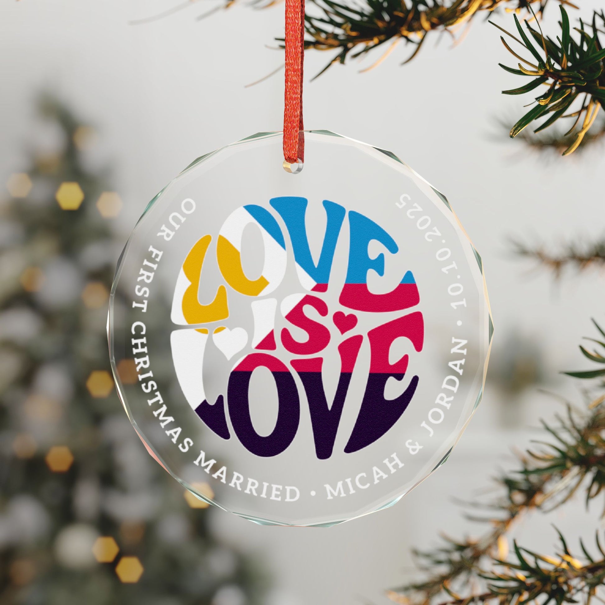 Custom Crystal Love is Love Polyamory Pride 3" Circle Ornament