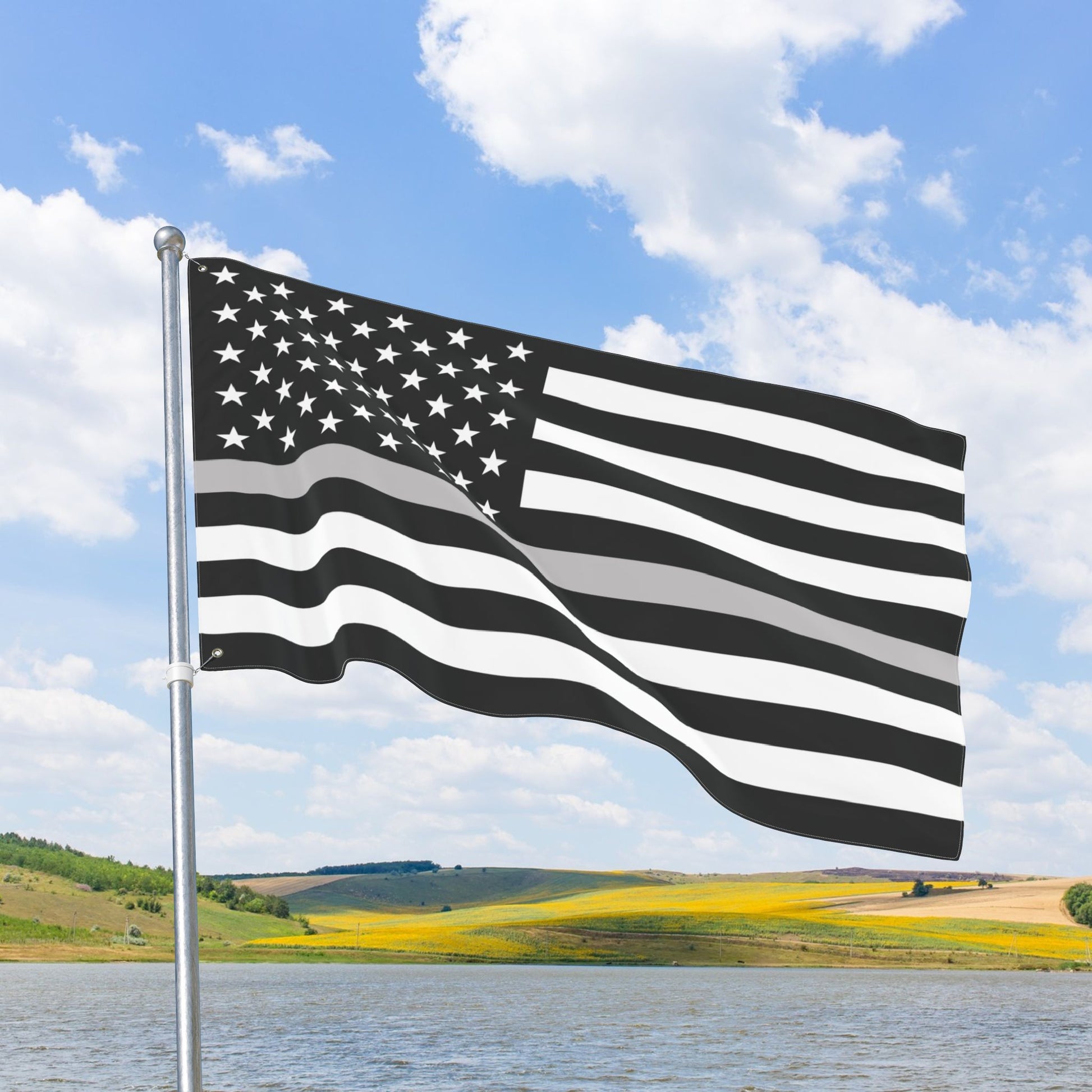 USA Thin Silver Line American Flag with Grommets