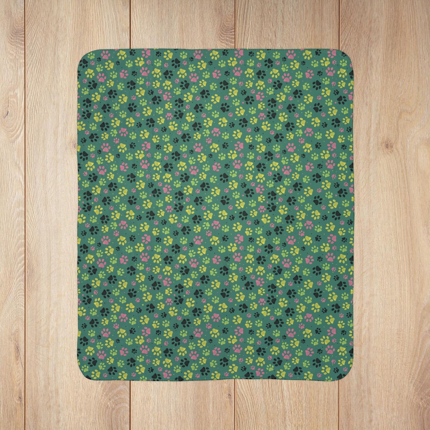 Light Green & Pink Ohio Paw Prints Fleece Sherpa Blanket