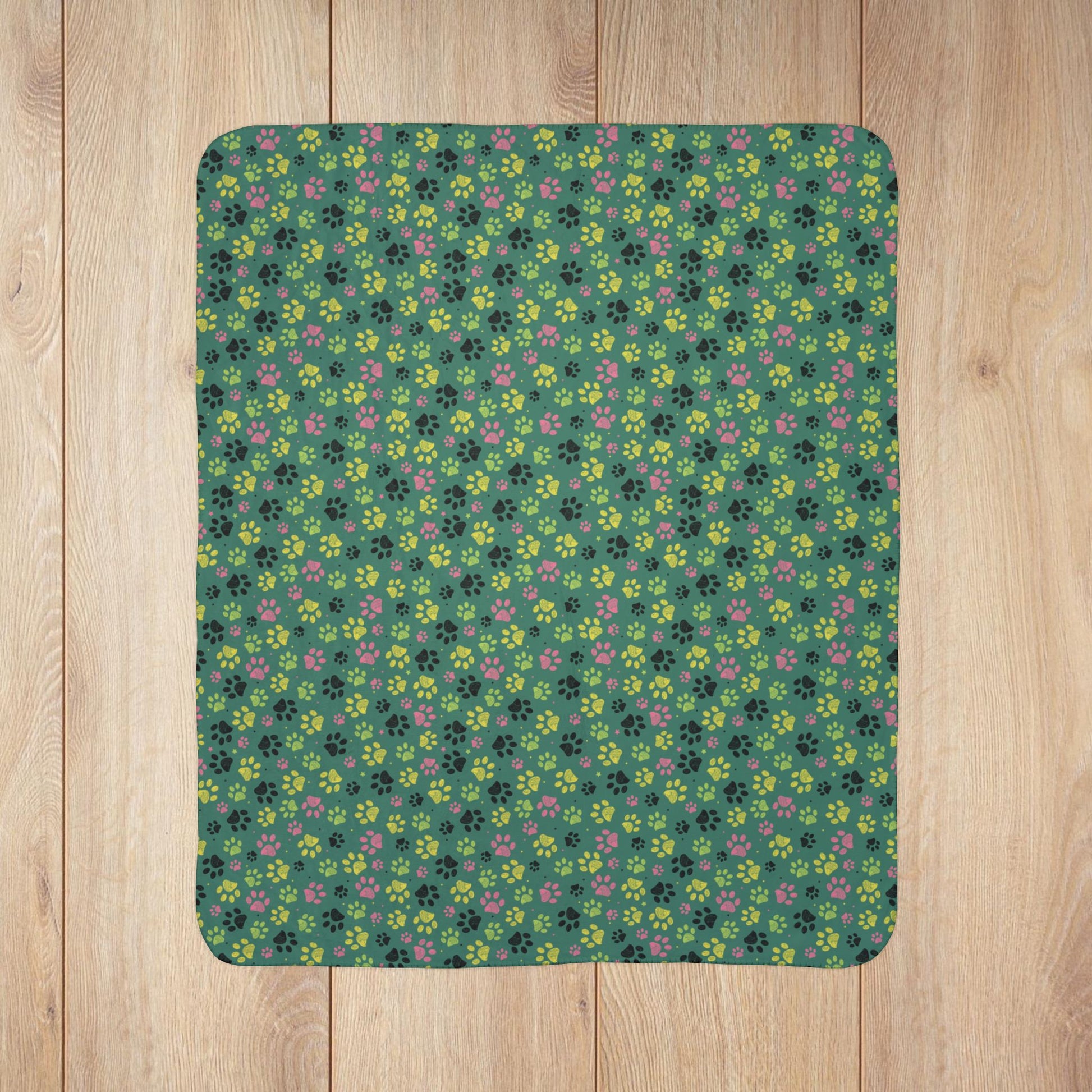 Light Green & Pink Ohio Paw Prints Fleece Sherpa Blanket