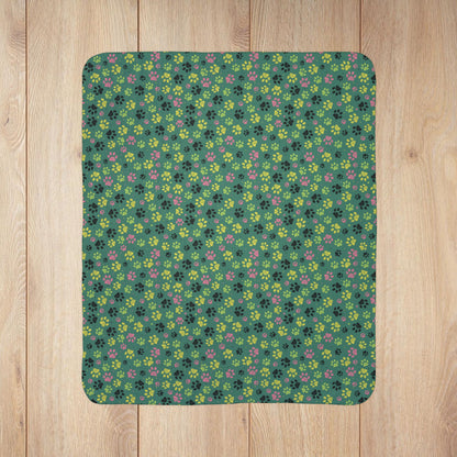 Light Green & Pink Ohio Paw Prints Fleece Sherpa Blanket