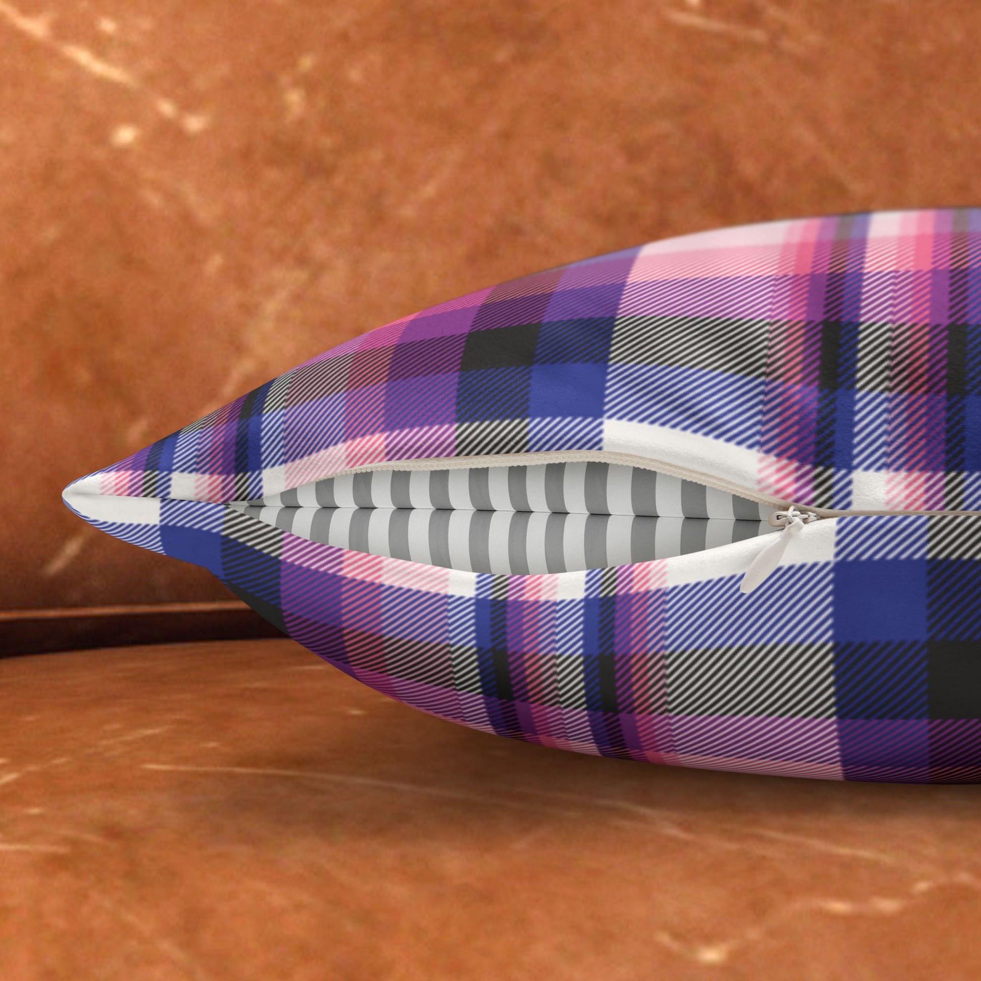 Genderfluid Plaid Faux-Suede Throw Pillow Cover